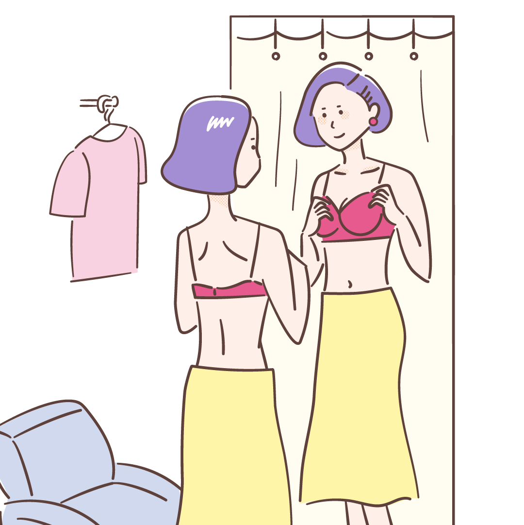 女性が試着しているイラスト