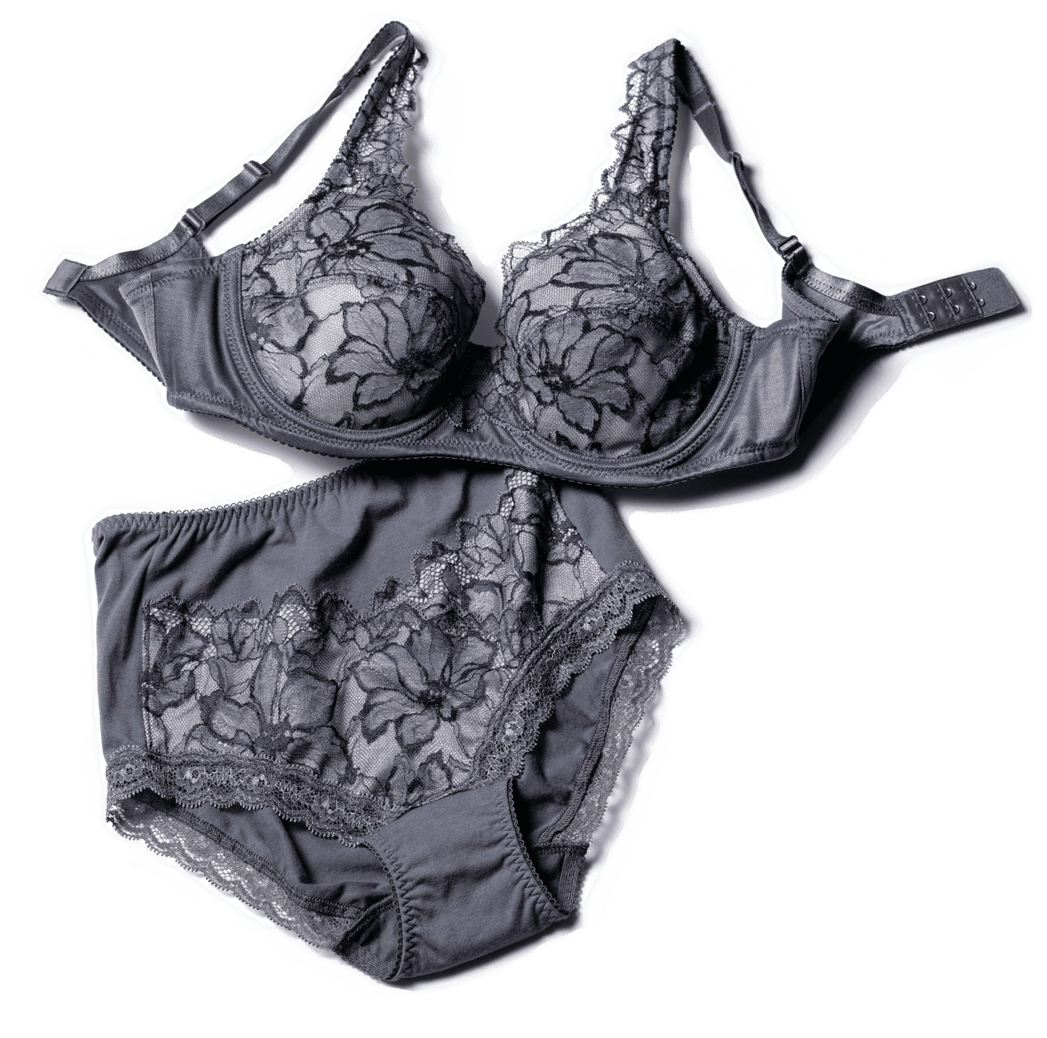 フルカップブラとレースショーツのセット（グレー）