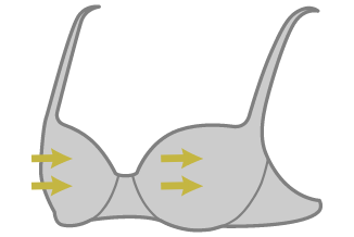 バストボリュームをコンパクトにしてシルエットすっきりにメイクするブラを模したイラスト