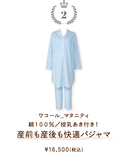 MFY116SX ワコール_マタニティ 綿１００％／授乳あき付き！産前も産後も快適パジャマ ￥16,500(税込)