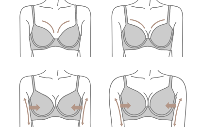バストサイズごとに異なる体型特徴やお悩みに合わせてパーソナライズされた4つの設計を模したイラスト