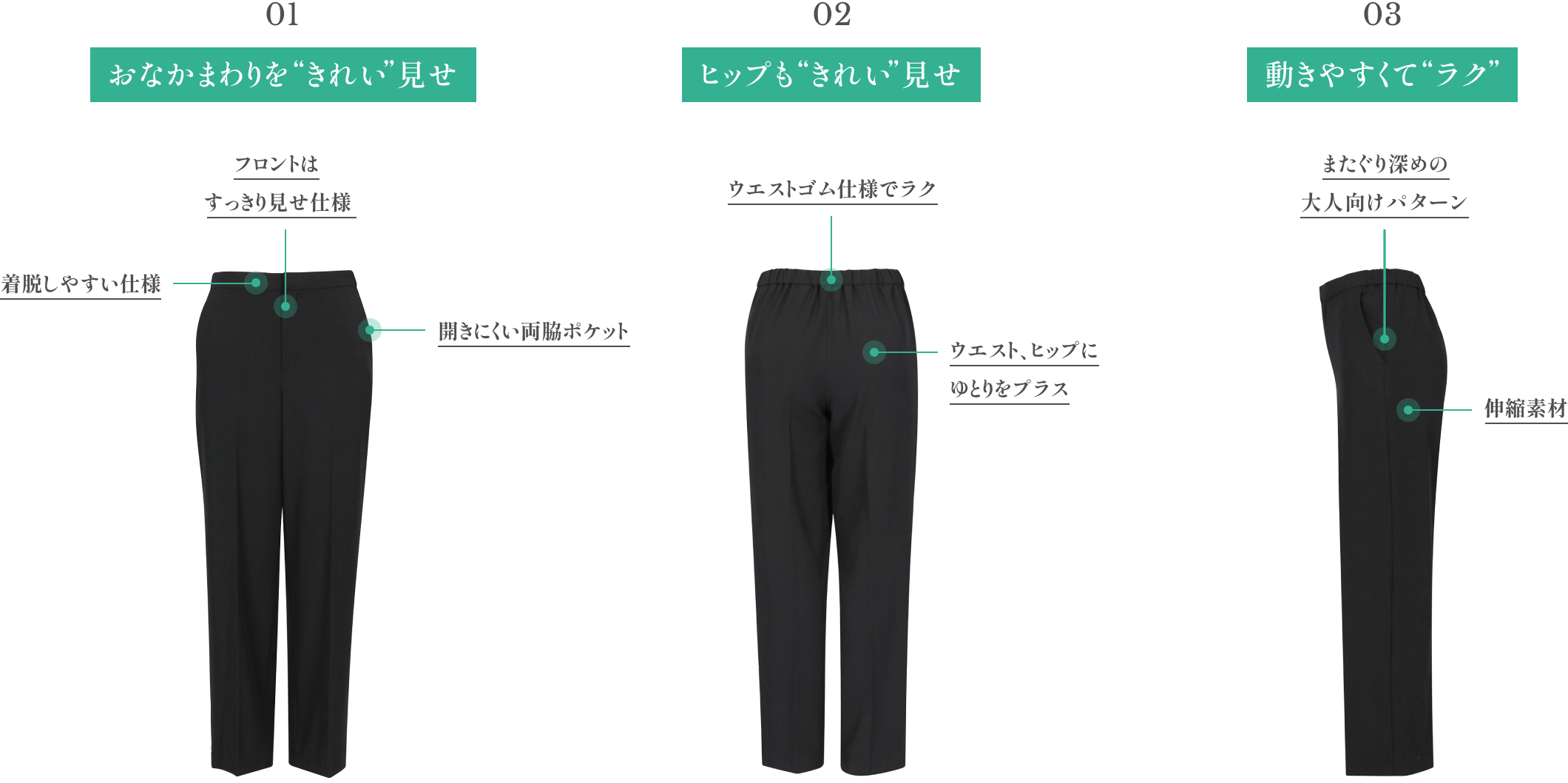 きれいに見せてラクなパンツ