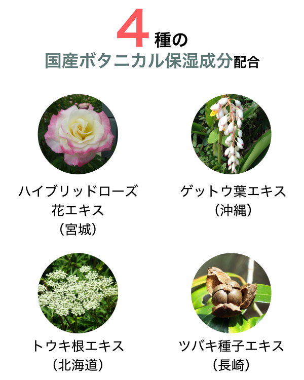 4種の国産ボタニカル保湿成分配合