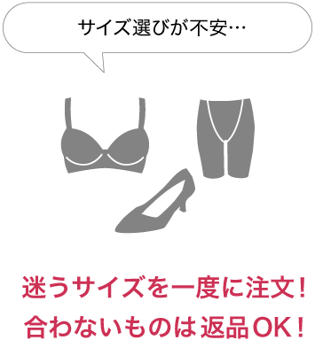 サイズ選びが不安・・・ 迷うサイズを一度に注文！合わないものは返品OK！