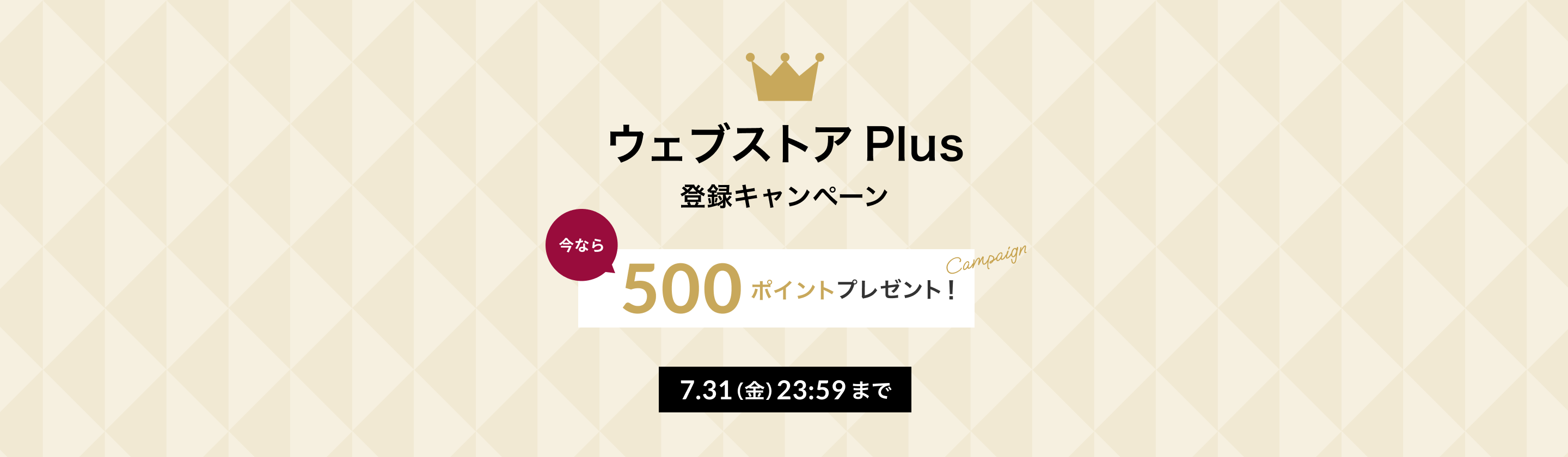 ウェブストア Plus 登録キャンペーン 今なら500ポイントプレゼント 7.31（金）23:59まで