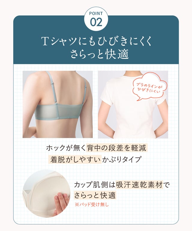 POINT 02　Tシャツにもひびきにくくさらっと快適