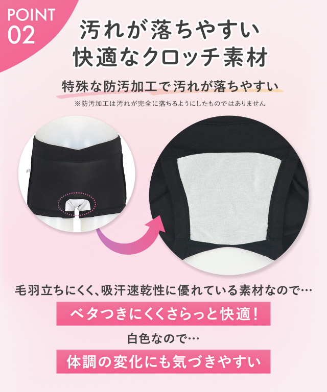 POINT02 汚れが落ちやすい快適なクロッチ素材