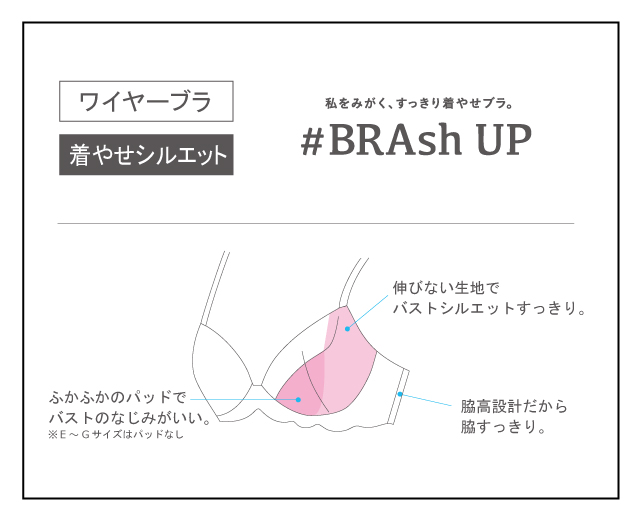ワイヤーブラ 着やせシルエット 私をみがく、すっきり着やせブラ。 #BRAsh UP 機能説明