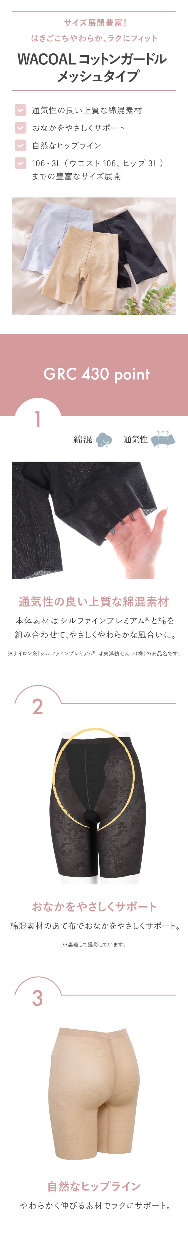 wacoalコットンガードル メッシュタイプ　機能説明