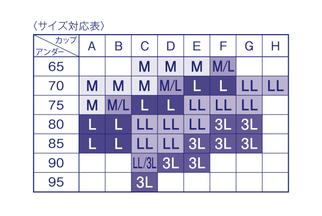 ナイトアップブラ サイズ表