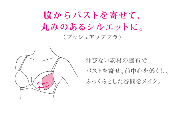 脇からバストを寄せて、丸みのあるシルエットに。
