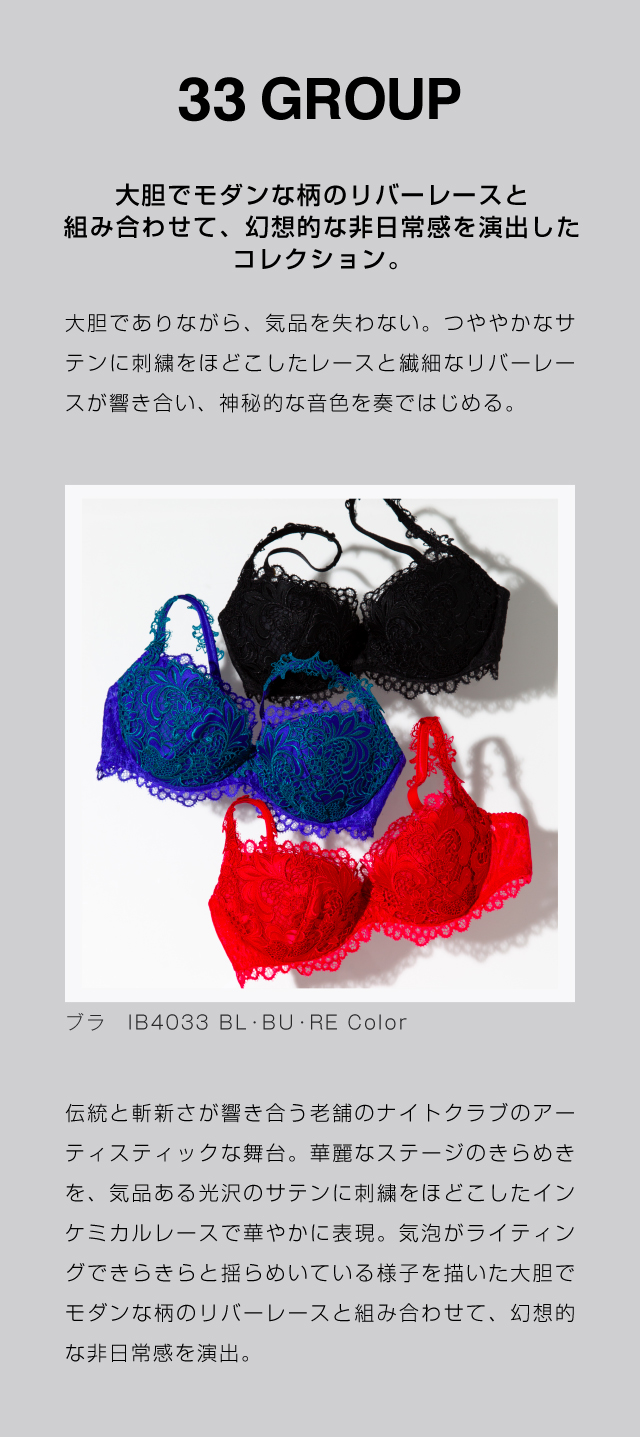 33GROUP 大胆でモダンな柄のリバーレースと組み合わせて、幻想的な非日常感を演出したコレクション。 機能説明