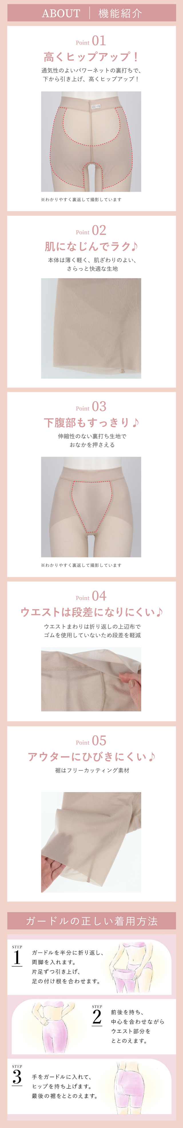素肌感覚で、ヒップあがる、下腹部ひっこむ。 機能説明