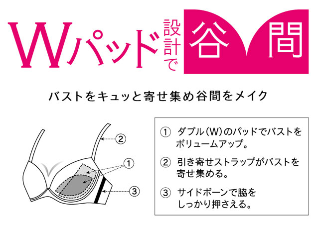 Wパッド設計で谷間 機能説明