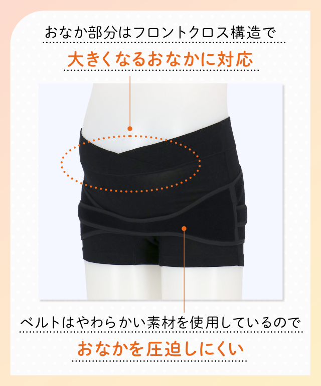 おなか部分はフロントクロス構造で大きくなるおなかに対応