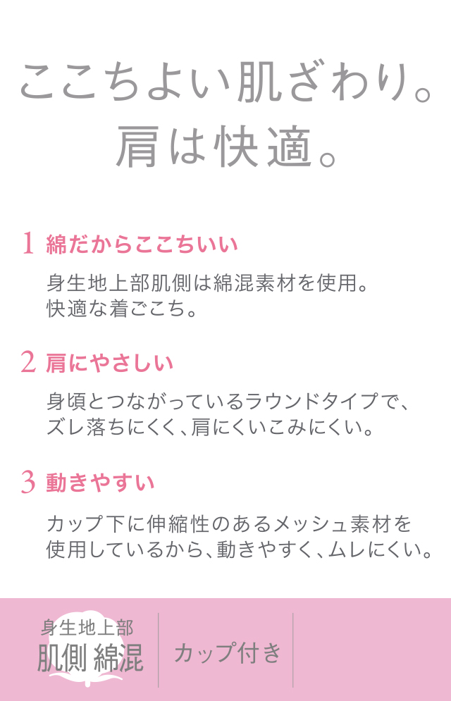 ここちよい肌ざわり。肩は快適。 機能説明