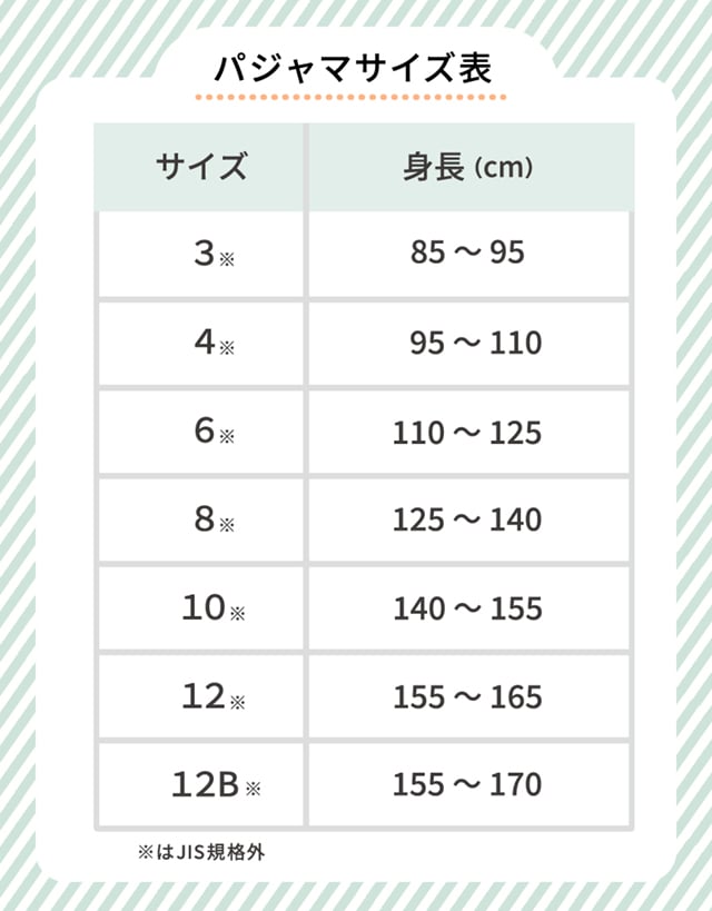 パジャマサイズ表