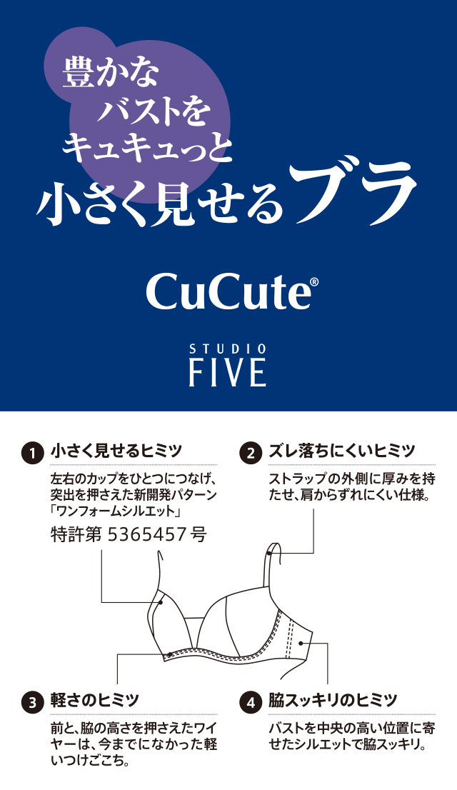 豊かなバストをキュキュっと小さく見せるブラ 機能説明