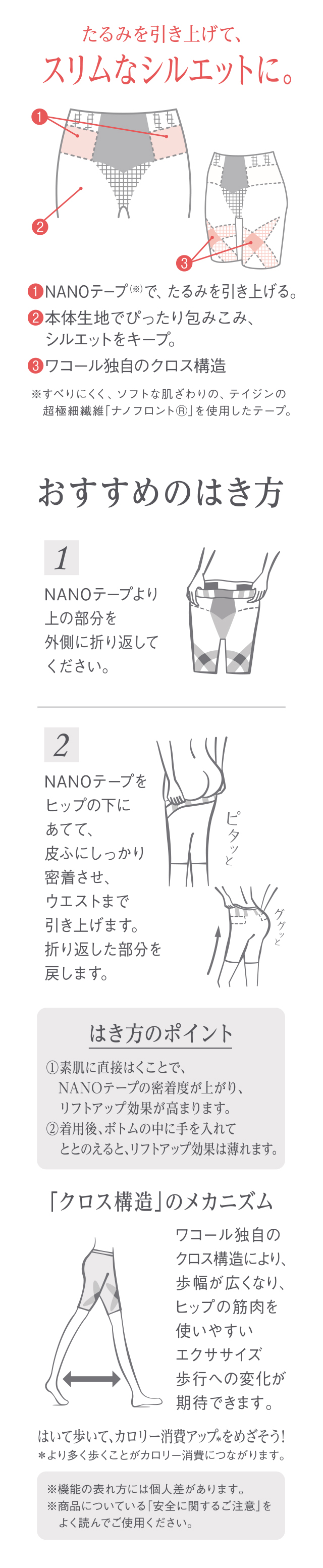 たるみを引き上げて、スリムなシルエットに。 機能説明