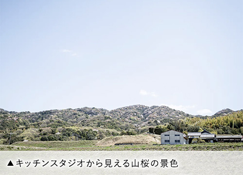 キッチンスタジオから見える山桜の景色