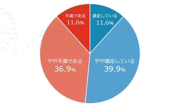 「満足」＋「やや満足」：51.5%　「やや不満」＋「不満」：48.5%